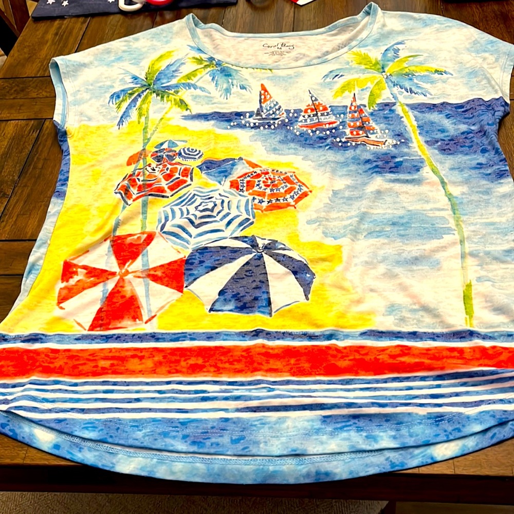 Coral bay, embellished tshirt, polyester rayon